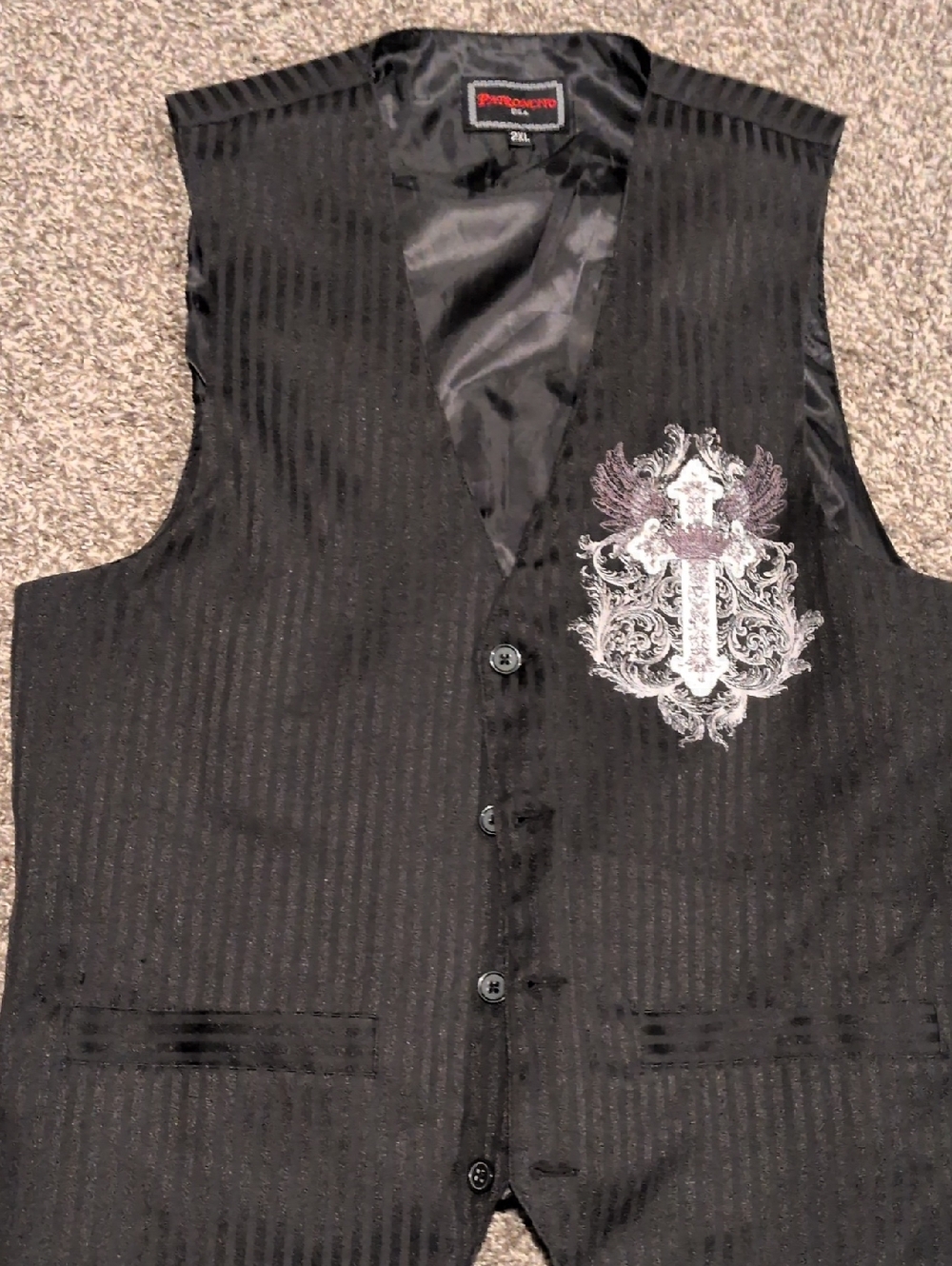 Patroncito Men's‎ Black Embroidered Cross Vest Cyber Y2K XXL